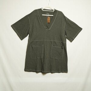 Natural Life Women’s Olive Green V-Neck Tunic Top Size Medium 100% Cotton